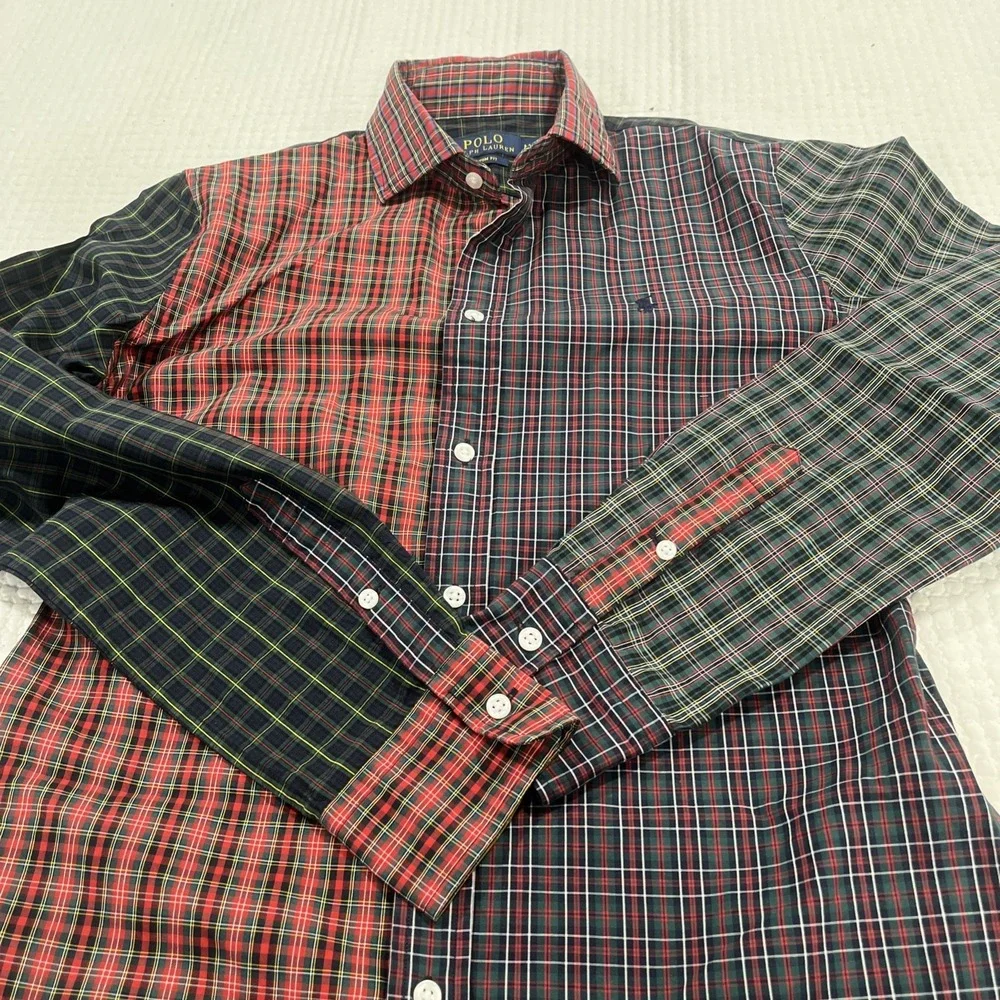 Mens Ralph lauren Polo Festive Long sleeve dress shirt M custom fit checks Red